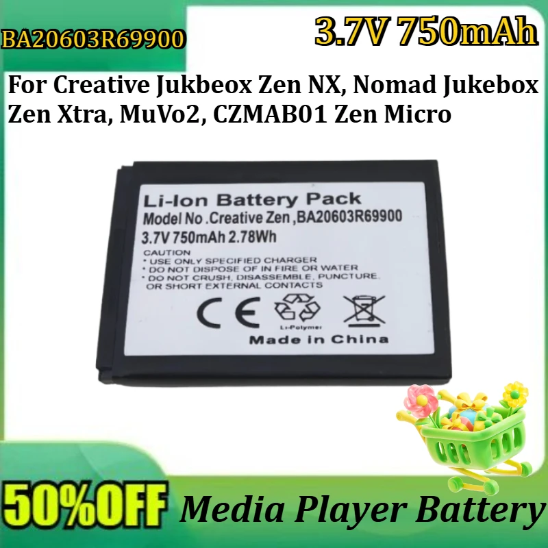 New BA20603R69900 3.7V 750mAh Media Player Battery for Creative Jukbeox Zen NX, Nomad Jukebox Zen Xtra, MuVo2, CZMAB01 Zen Micro
New BA20603R69900 3.7V 750mAh Media Player Battery for Creative Jukbeox Zen NX, Nomad Jukebox Zen Xtra, MuVo2, CZMAB01 Zen Micro