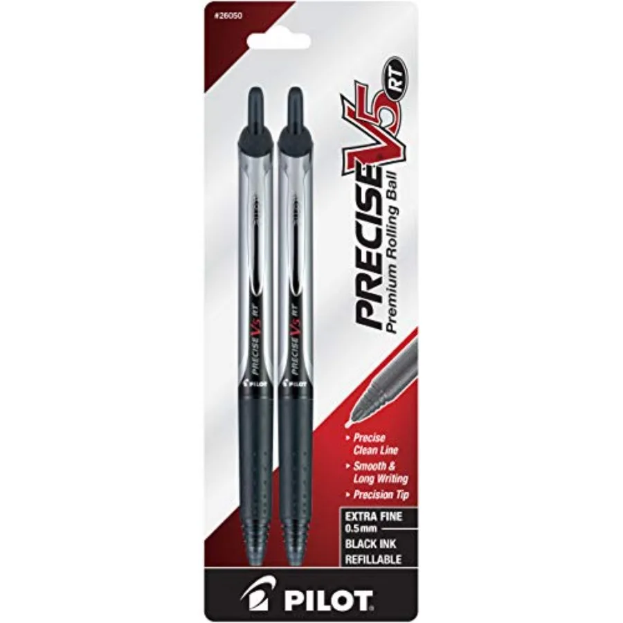 Precise V5 RT Refillable and Retractable Rollerball Pens, Extra Fine Point Pens 0.5 mm, Black, Pack of 2 - Ideal for School, Jo
Precise V5 RT Refillable and Retractable Rollerball Pens, Extra Fine Point Pens 0.5 mm, Black, Pack of 2 - Ideal for School, Jo
