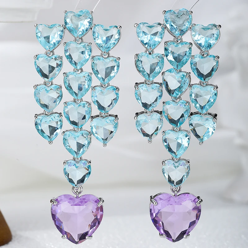Super Luxury Light Blue Heart Shape Zircon Dangle Earrings Women Wedding Earrings Exquisite Brass Silver Plated Drides Earrings
Super Luxury Light Blue Heart Shape Zircon Dangle Earrings Women Wedding Earrings Exquisite Brass Silver Plated Drides Earrings