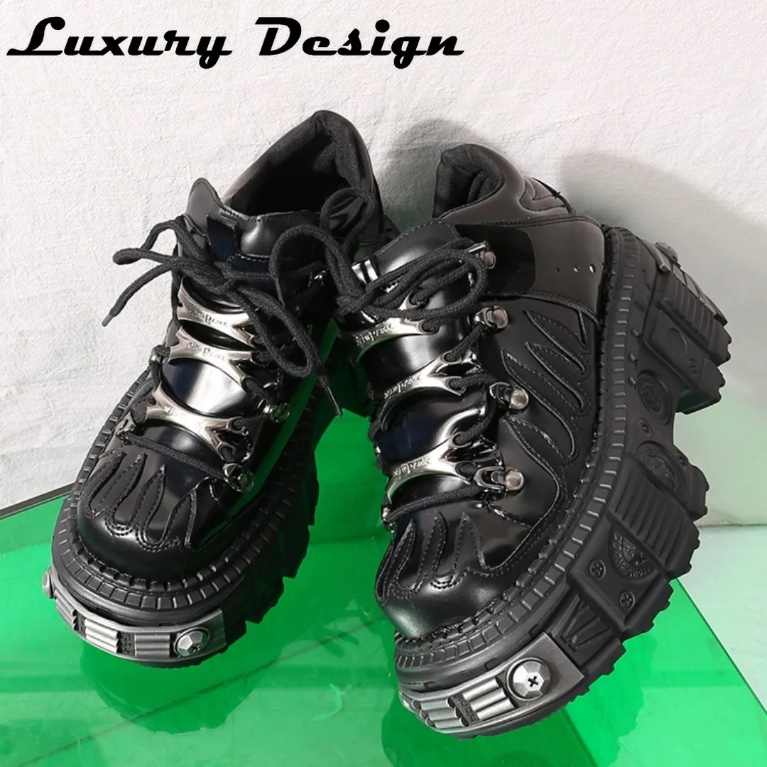 Women Punk Style Lace-up 7CM Platform Shoes Dark Black Flame Metal Decor Y2K Thick Sole Female Rock Sneakers Shoes Trend
Women Punk Style Lace-up 7CM Platform Shoes Dark Black Flame Metal Decor Y2K Thick Sole Female Rock Sneakers Shoes Trend