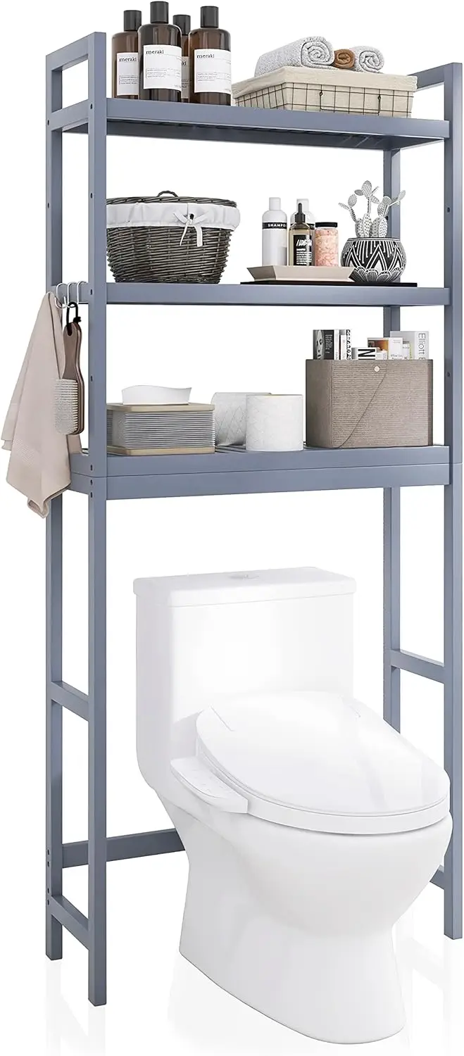 Bamboo Over-The-Toilet Organizer Rack, Freestanding Toilet Space Saver with 3-Tier Adjustable Shelves in Grey
Bamboo Over-The-Toilet Organizer Rack, Freestanding Toilet Space Saver with 3-Tier Adjustable Shelves in Grey