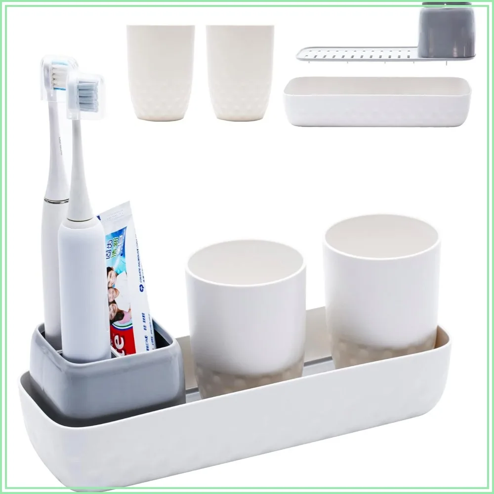Toothbrush Holder with 2 Cups Set, Bathroom Countertop Organizer, White Toothbrush Storage for Family
Toothbrush Holder with 2 Cups Set, Bathroom Countertop Organizer, White Toothbrush Storage for Family
