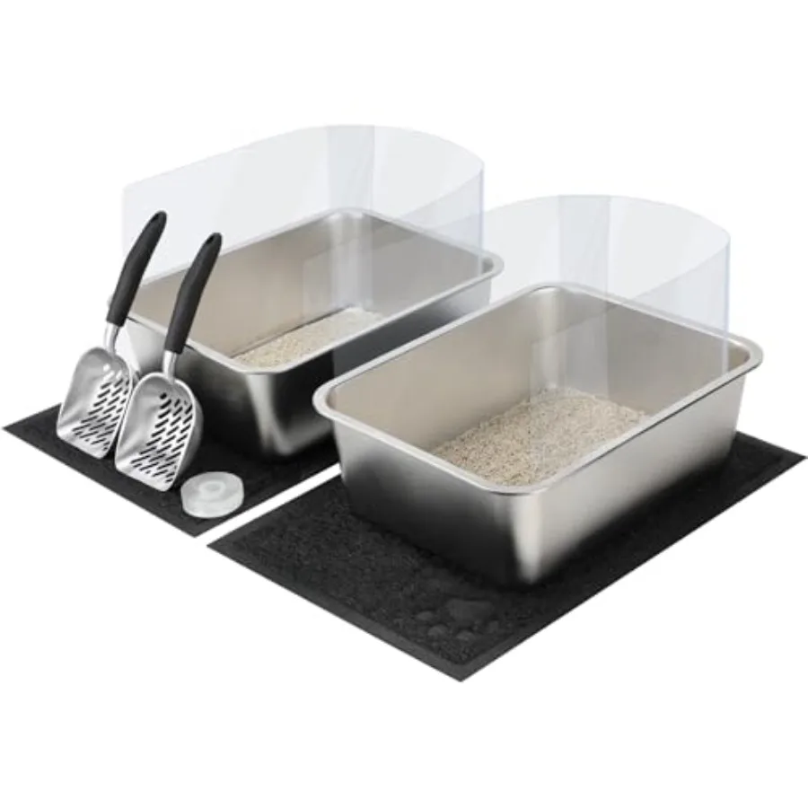 2 Set Large Stainless Steel Cat Litter Box, Rust Proof Metal Kitten Litter Tray with Pee Splash Guard and 2 Cats Litters Scoops
2 Set Large Stainless Steel Cat Litter Box, Rust Proof Metal Kitten Litter Tray with Pee Splash Guard and 2 Cats Litters Scoops