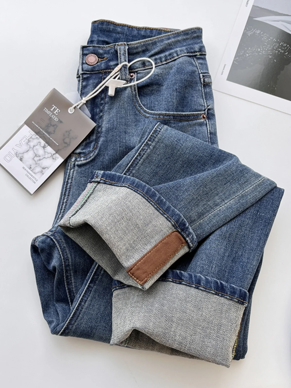 Slimming High Waist Cuffed Denim Jeans for Short Women Dad Pants Straight Leg Nine Points Vintage Cotton Stretch Denim
Slimming High Waist Cuffed Denim Jeans for Short Women Dad Pants Straight Leg Nine Points Vintage Cotton Stretch Denim