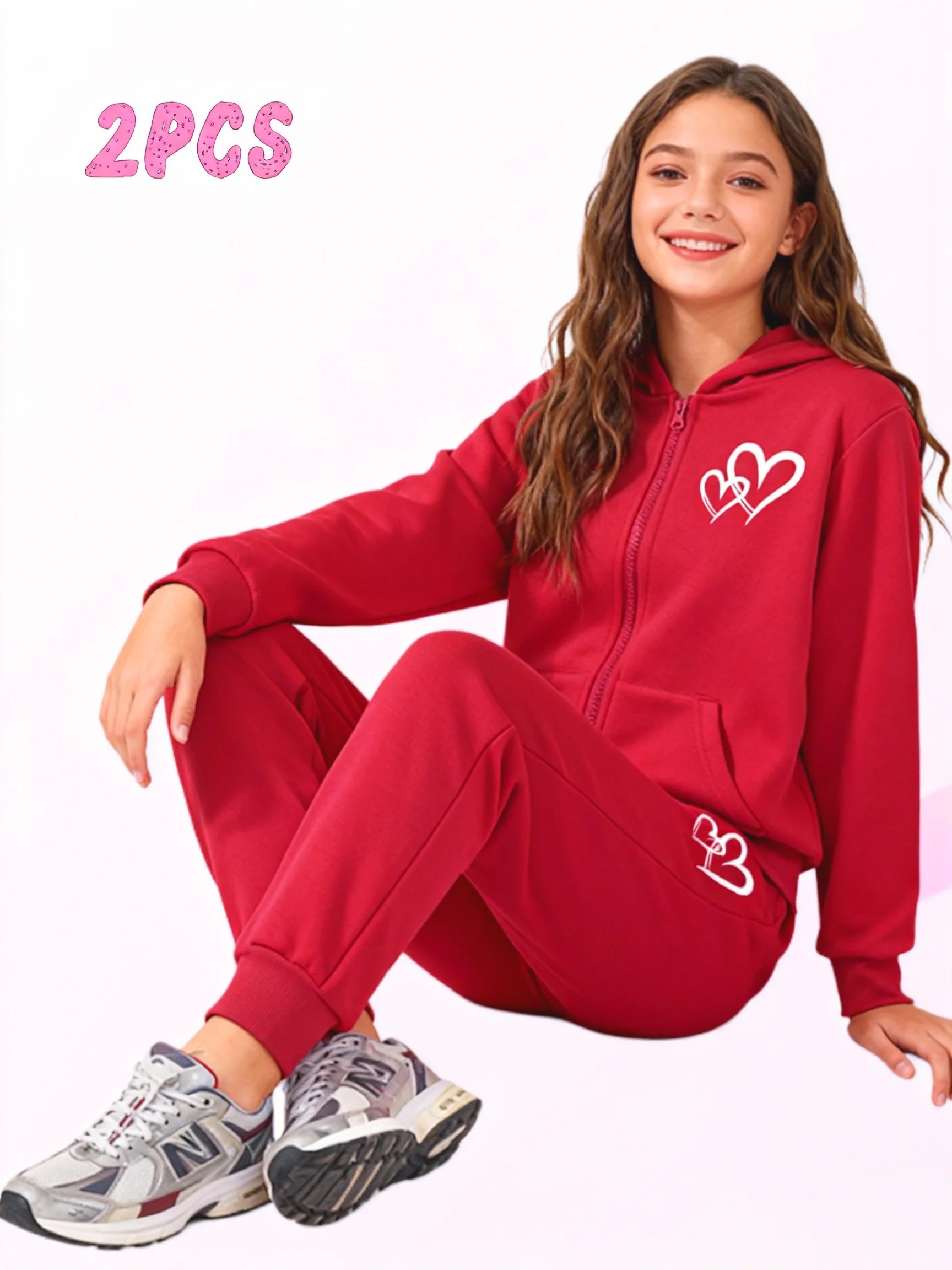 Модный комплект из 2 предметов для девочек: толстовка на молнии с капюшоном и милым принтом в виде сердечек + длинные брюки
Модный комплект из 2 предметов для девочек: толстовка на молнии с капюшоном и милым принтом в виде сердечек + длинные брюки