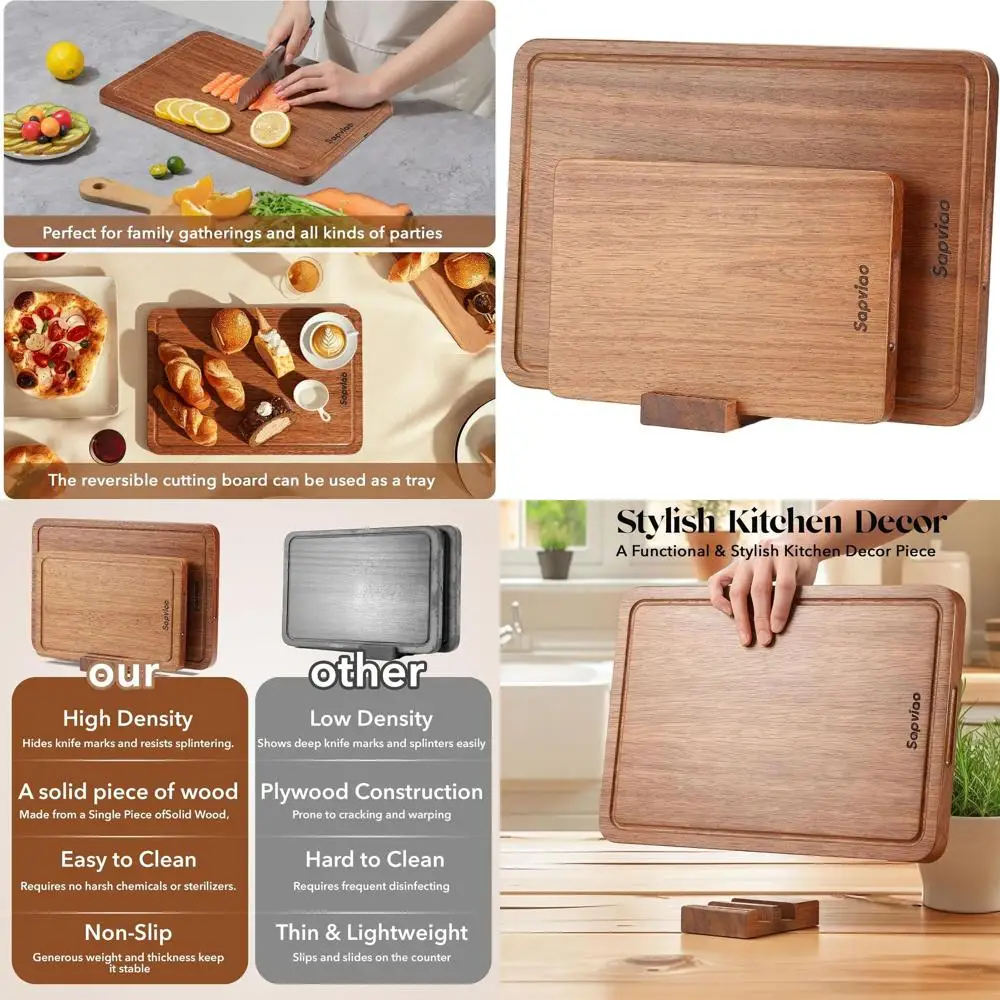 Solid Unibody Teak Wood Cutting Board Set with Deep Juice Groove and Built-in Handles, 16.9x11.8 & 11.8x7.9 inches
Solid Unibody Teak Wood Cutting Board Set with Deep Juice Groove and Built-in Handles, 16.9x11.8 & 11.8x7.9 inches
