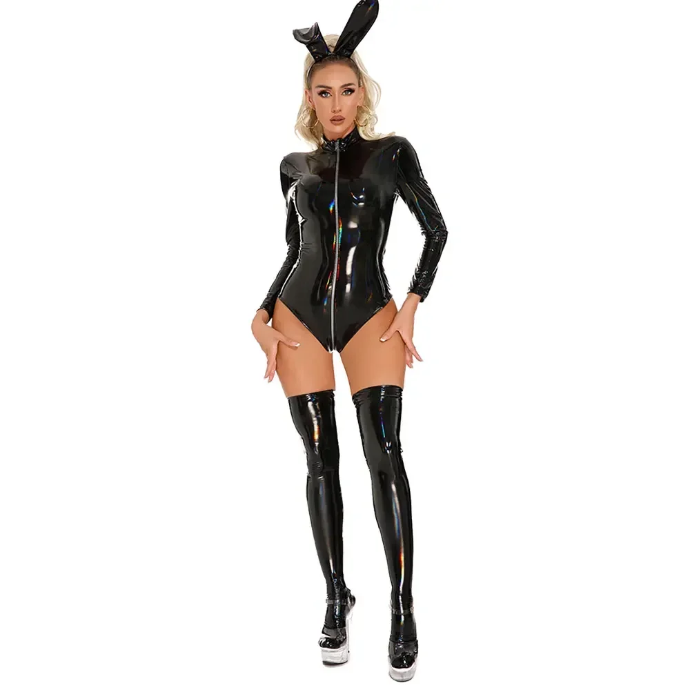 Leather Bodysuit Womens Shiny Latex Latex Rompers Long Sleeve Zipper Open Crotch Breast Bodysuit
Leather Bodysuit Womens Shiny Latex Latex Rompers Long Sleeve Zipper Open Crotch Breast Bodysuit