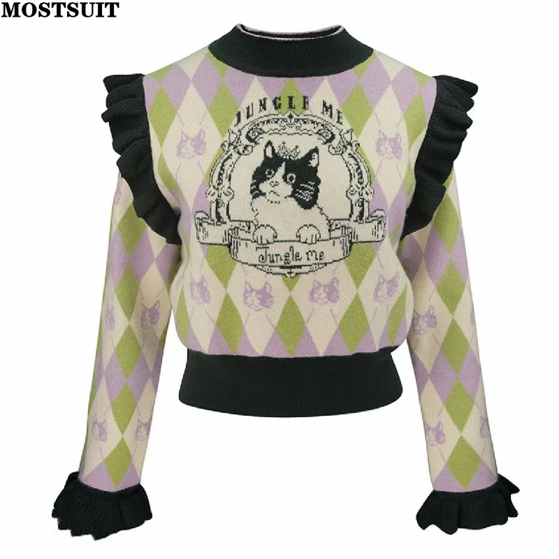 Stylish Vintage Knit Sweater Pullover Women 2026 Spring Argyle Jacquard Long Sleeve O-neck Jumper Tops Sweet Chic Ladies Sweater
Stylish Vintage Knit Sweater Pullover Women 2026 Spring Argyle Jacquard Long Sleeve O-neck Jumper Tops Sweet Chic Ladies Sweater