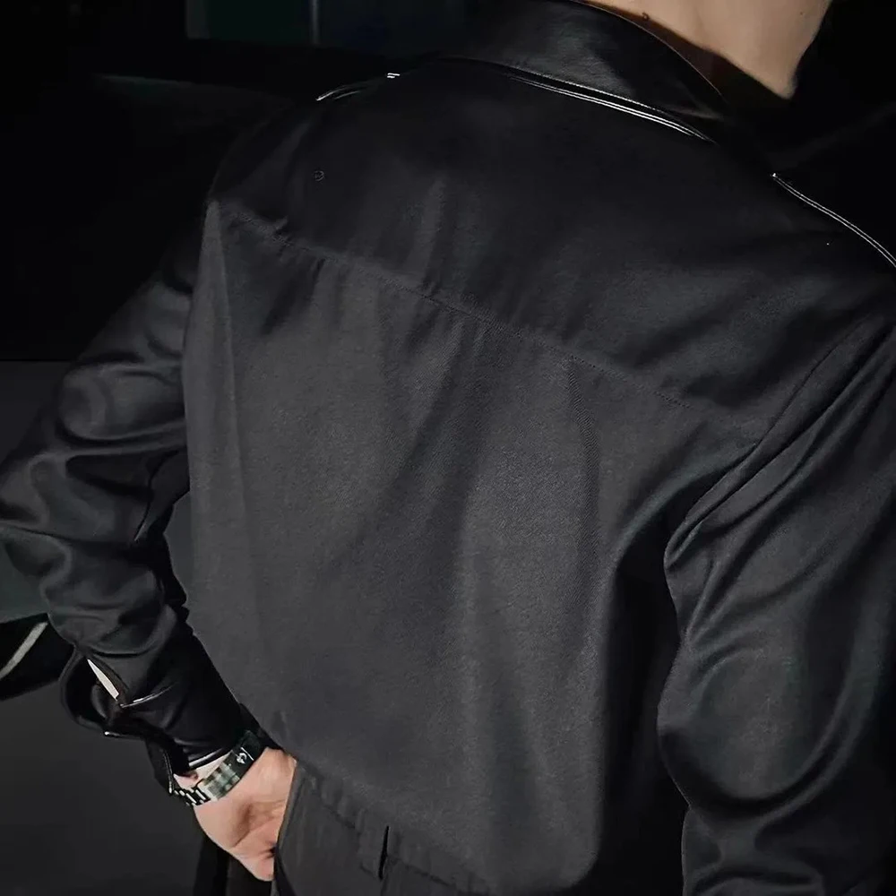 Men Shirt Pu Leather Stitching Slim Fit Casual Shirt Spring Streetwear Fashion All-Match Long-Sleeve Top Men'S Clothing 2025 New
Men Shirt Pu Leather Stitching Slim Fit Casual Shirt Spring Streetwear Fashion All-Match Long-Sleeve Top Men'S Clothing 2025 New