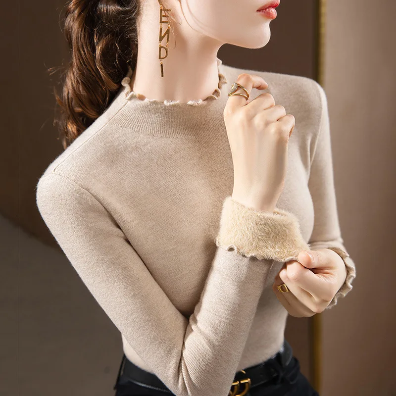 Women's half-high collar knitted base shirt2024New women's thickened pullover sweater with ruffled edges warmth
Women's half-high collar knitted base shirt2024New women's thickened pullover sweater with ruffled edges warmth