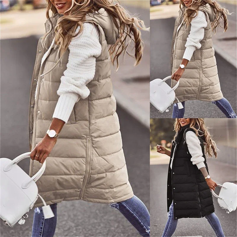 Women's Hooded Cotton Vest Mid-Length Solid Color Cardigan Slim Fit Chic Outerwear with Single-breasted Design Clothing
Women's Hooded Cotton Vest Mid-Length Solid Color Cardigan Slim Fit Chic Outerwear with Single-breasted Design Clothing