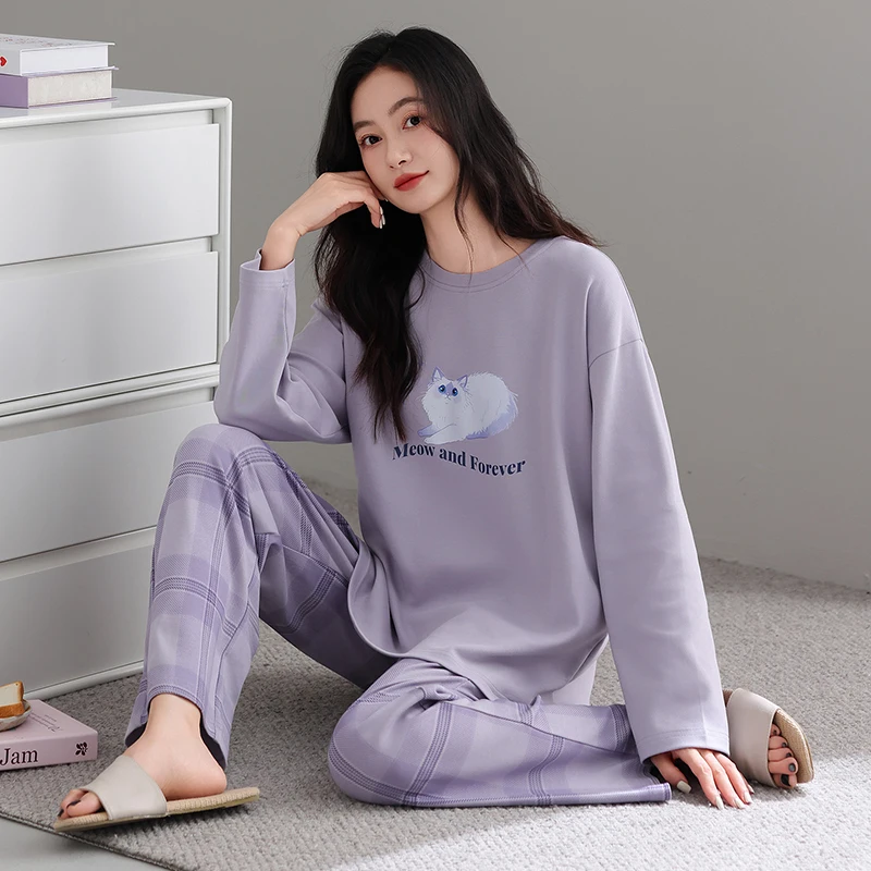 Spring and Autumn Women 100% Cotton Pyjamas Female Cute Cartoon Long Sleeve Sleepwear
Spring and Autumn Women 100% Cotton Pyjamas Female Cute Cartoon Long Sleeve Sleepwear
