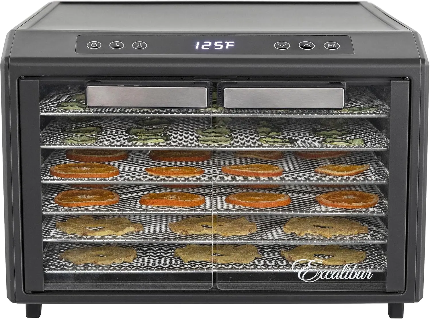 Electric Food Dehydrator Select Series 6-Tray with Adjustable Temperature Control Includes Chrome Plated Drying Trays 
Electric Food Dehydrator Select Series 6-Tray with Adjustable Temperature Control Includes Chrome Plated Drying Trays