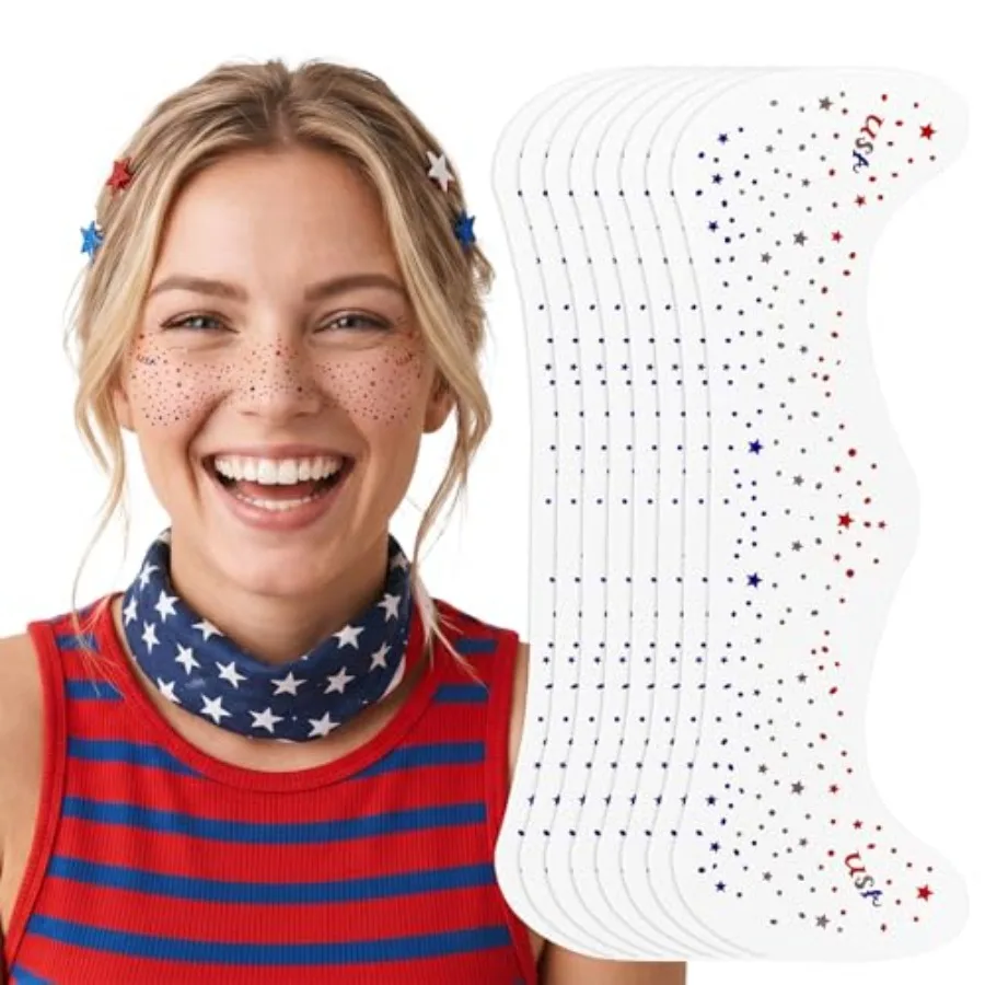 8 Pcs Patriotic Freckles 4th of July Freckles Face Tattoo Red White and Blue Glitter Face Tattoo 4th of July Outfits for Indepe
8 Pcs Patriotic Freckles 4th of July Freckles Face Tattoo Red White and Blue Glitter Face Tattoo 4th of July Outfits for Indepe