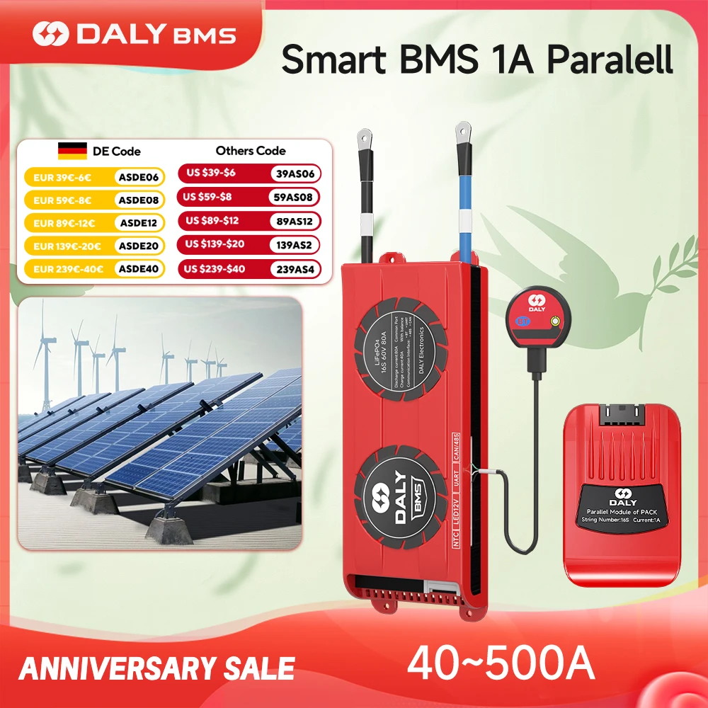 DALY Smart BMS 1A Parallel Lifepo4 4S 3S 12V with Balance w24V 36V 48V 30A~500A Li-Ion 7S 8S 10S 12S 13S 14S 15S 16S
DALY Smart BMS 1A Parallel Lifepo4 4S 3S 12V with Balance w24V 36V 48V 30A~500A Li-Ion 7S 8S 10S 12S 13S 14S 15S 16S