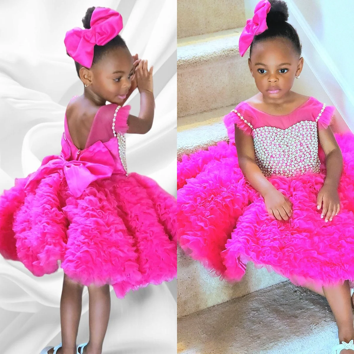 Customized Rose Pink Tulle Flower Girl Dress For Wedding Puffy Pearls Beaded Kids Pageant Birthday Party First Communion Gowns
Customized Rose Pink Tulle Flower Girl Dress For Wedding Puffy Pearls Beaded Kids Pageant Birthday Party First Communion Gowns
