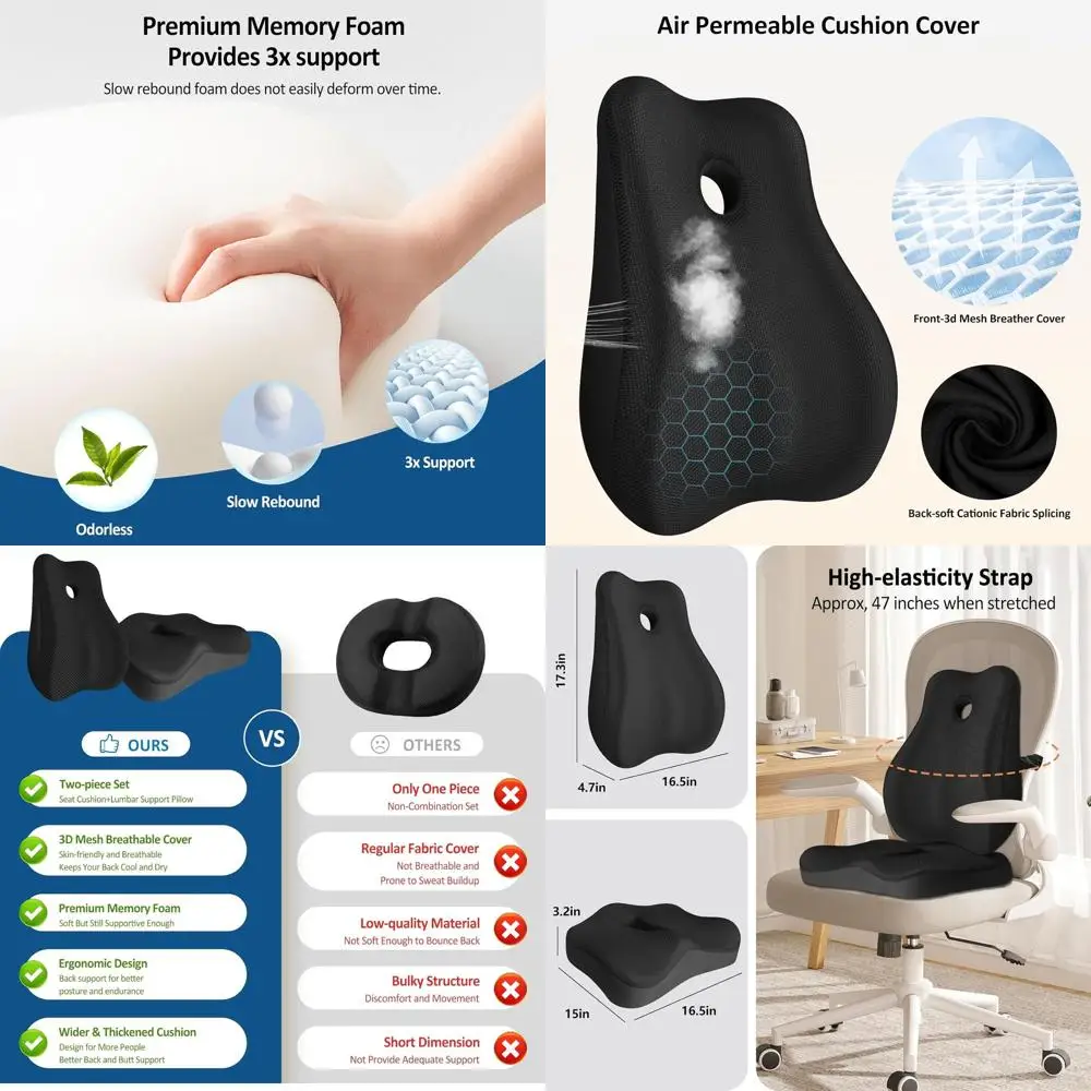 Memory Foam Coccyx Cushion, Ergonomic Lumbar Support Pillow, Office Chair Seat Cushion for Sciatica and Back Pain Relief, Black
Memory Foam Coccyx Cushion, Ergonomic Lumbar Support Pillow, Office Chair Seat Cushion for Sciatica and Back Pain Relief, Black