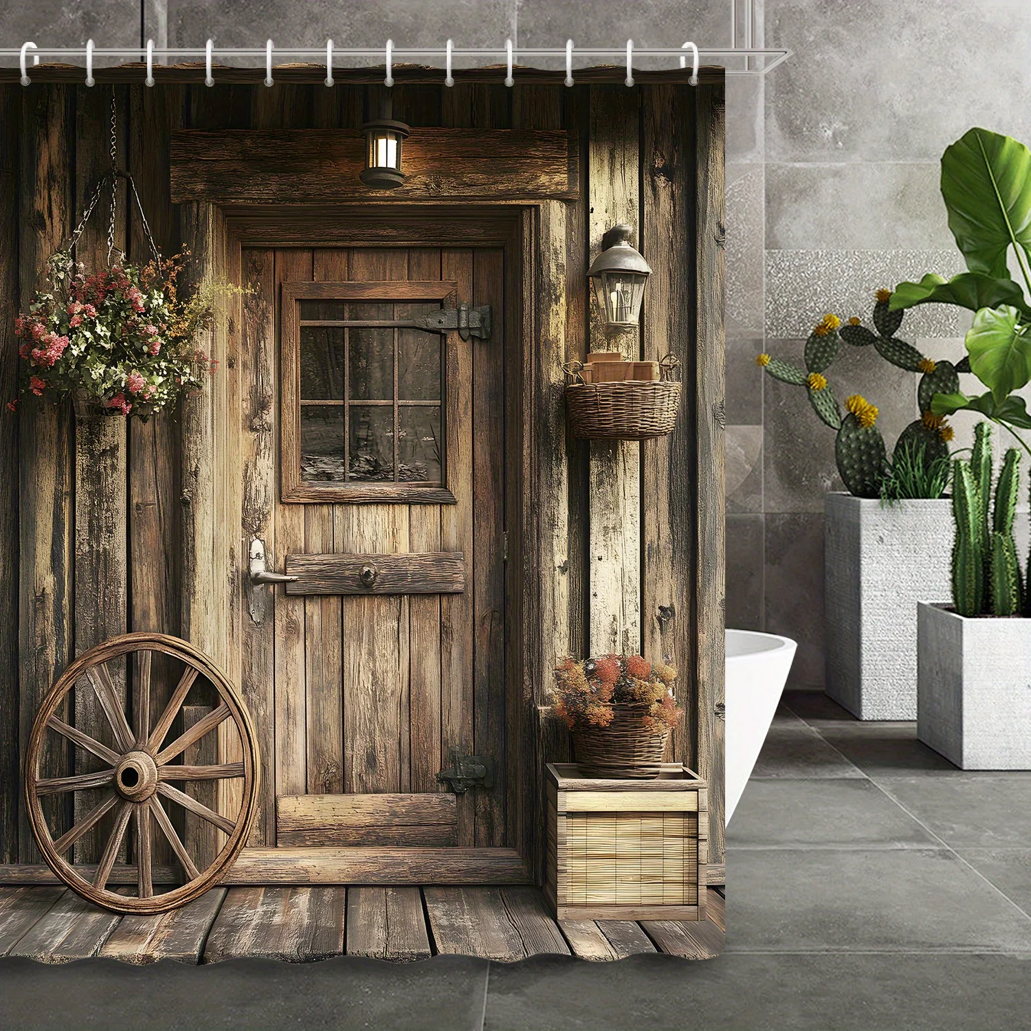 1PC Country Farmhouse Shower Curtain, Vintage Wooden Wheel & Barn Door Design, Pastoral Style, for Bathroom & Home Decor
1PC Country Farmhouse Shower Curtain, Vintage Wooden Wheel & Barn Door Design, Pastoral Style, for Bathroom & Home Decor