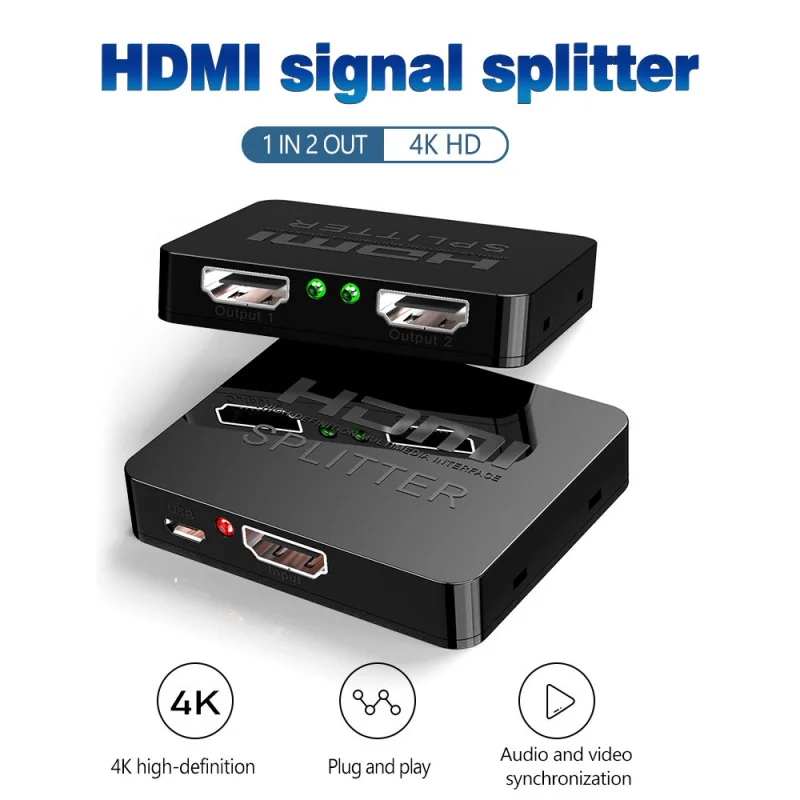 Hdmi1 In 2 Out splitter 4K HD signal splitter Mini portable HDMI1 in 4 out audio and video signal synchronization amplifier
Hdmi1 In 2 Out splitter 4K HD signal splitter Mini portable HDMI1 in 4 out audio and video signal synchronization amplifier