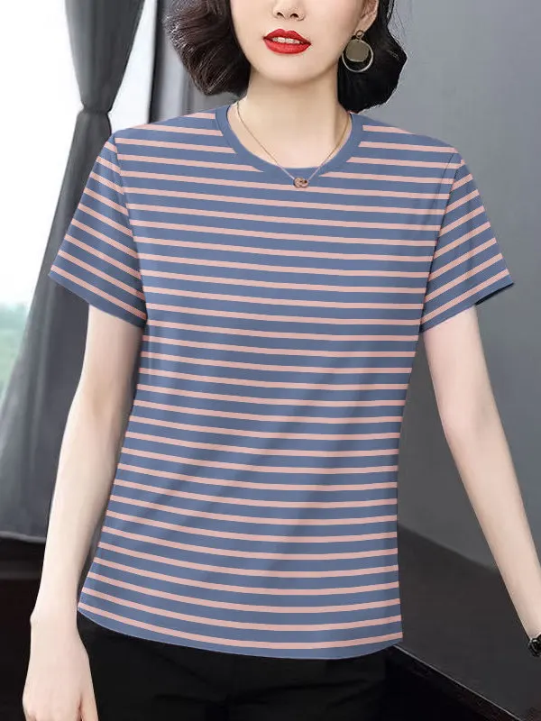 Loose Fit Striped Short Sleeve T-Shirt Women's round Neck Korean Style Summer New plus Size Slimming Versatile Large Size Top
Loose Fit Striped Short Sleeve T-Shirt Women's round Neck Korean Style Summer New plus Size Slimming Versatile Large Size Top