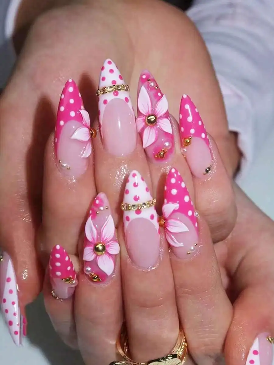 Limited Edition Party Pack! 24pcs Pink & White Polka Dot 3D Flower Nail Tips Set, Includes Jelly Gel + Nail File, Sweet Girl Sty
Limited Edition Party Pack! 24pcs Pink & White Polka Dot 3D Flower Nail Tips Set, Includes Jelly Gel + Nail File, Sweet Girl Sty
