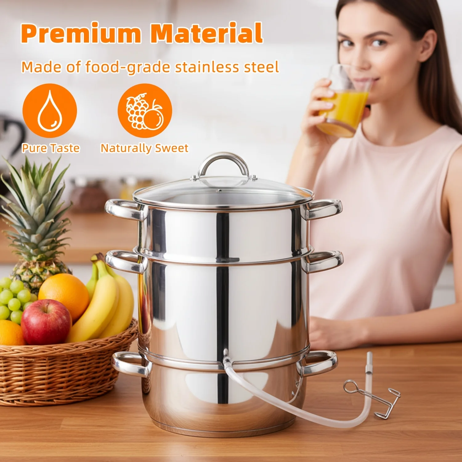 Stainless steel steam juicer, extracts fruit and vegetable juice, extracts natural fruit juice and fructose
Stainless steel steam juicer, extracts fruit and vegetable juice, extracts natural fruit juice and fructose