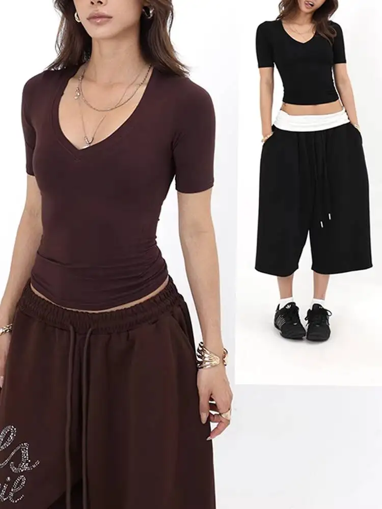 Women Short Sleeve T-shrit 2026 Summer Crop Top New Women's V Neck Short Sleeve T Shirt Slim Fit Fashion Casual Top
Women Short Sleeve T-shrit 2026 Summer Crop Top New Women's V Neck Short Sleeve T Shirt Slim Fit Fashion Casual Top