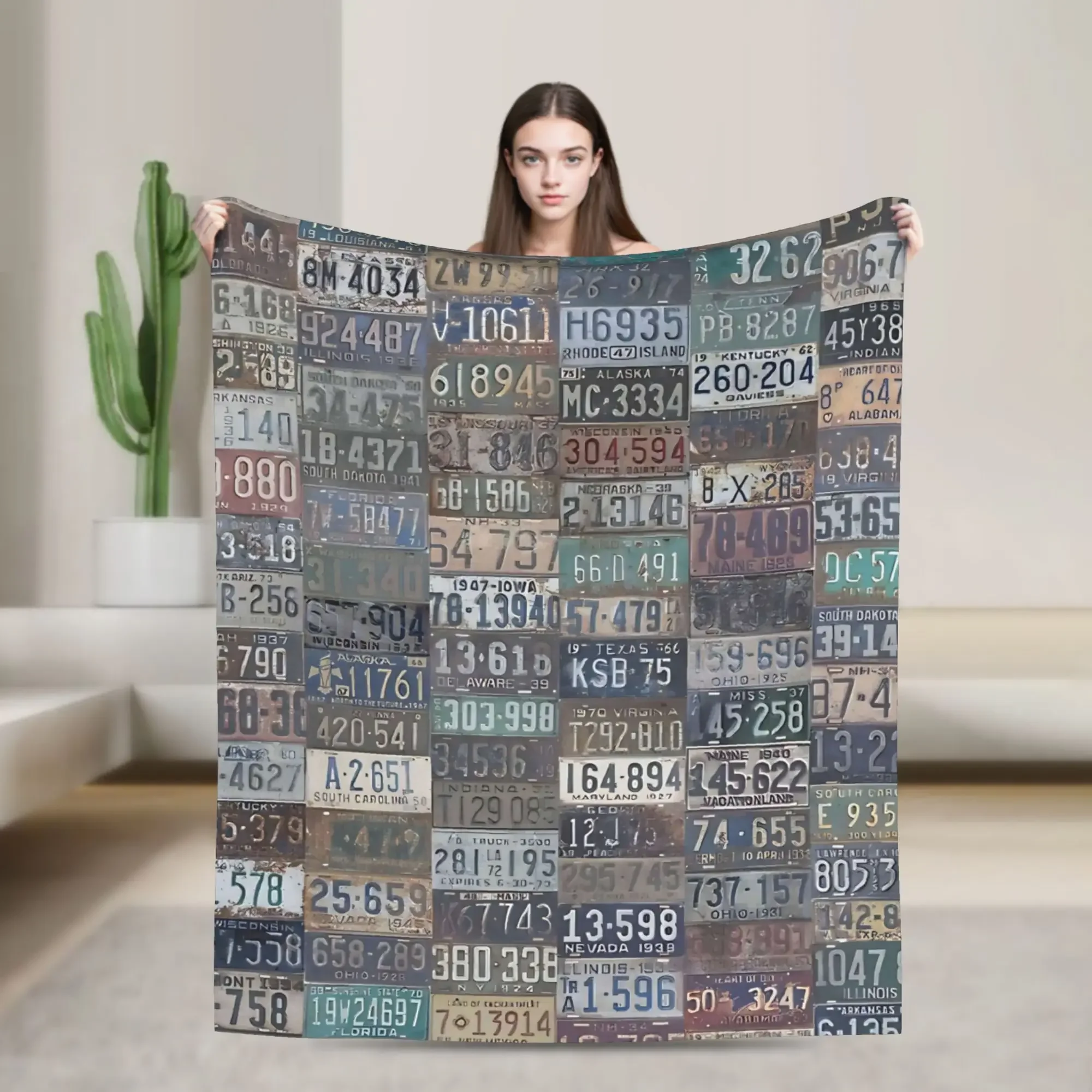 Vintage USA License Plates Throw Blanket Soft Cozy Print for Couch Bed Travel Office Spring Season Home Comfort
Vintage USA License Plates Throw Blanket Soft Cozy Print for Couch Bed Travel Office Spring Season Home Comfort