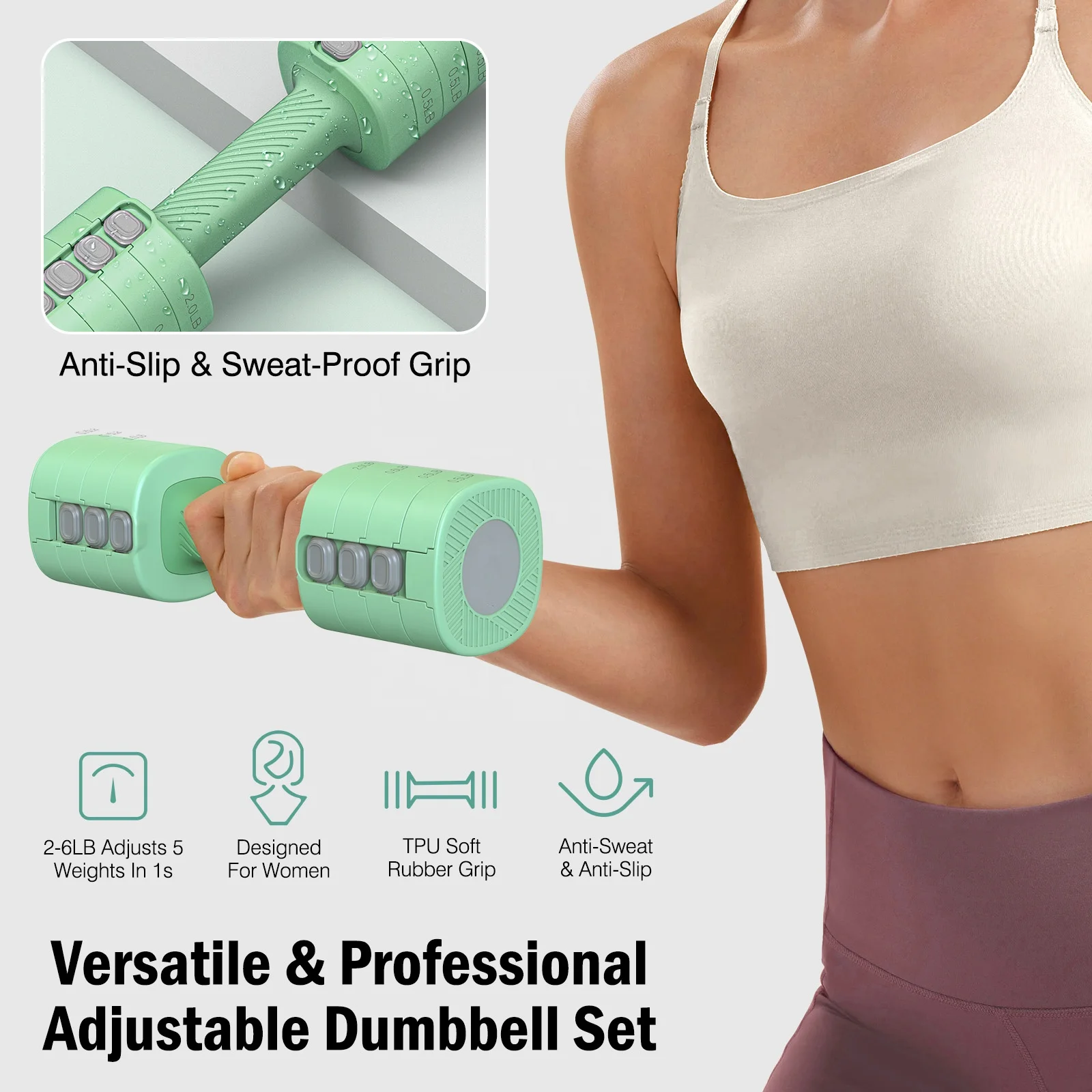 8-in-1 Adjustable Dumbbell Set of 2 2lb/3lb/4lb/5lb Hand Weights for Women Home Gym Workouts
8-in-1 Adjustable Dumbbell Set of 2 2lb/3lb/4lb/5lb Hand Weights for Women Home Gym Workouts