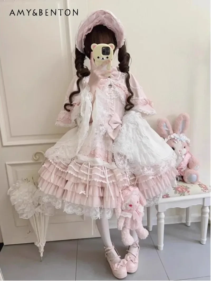 Japanese Spring and Autumn Pink Big Bow Waist Thin A Line with Cape Lolita Suit For Women
Japanese Spring and Autumn Pink Big Bow Waist Thin A Line with Cape Lolita Suit For Women