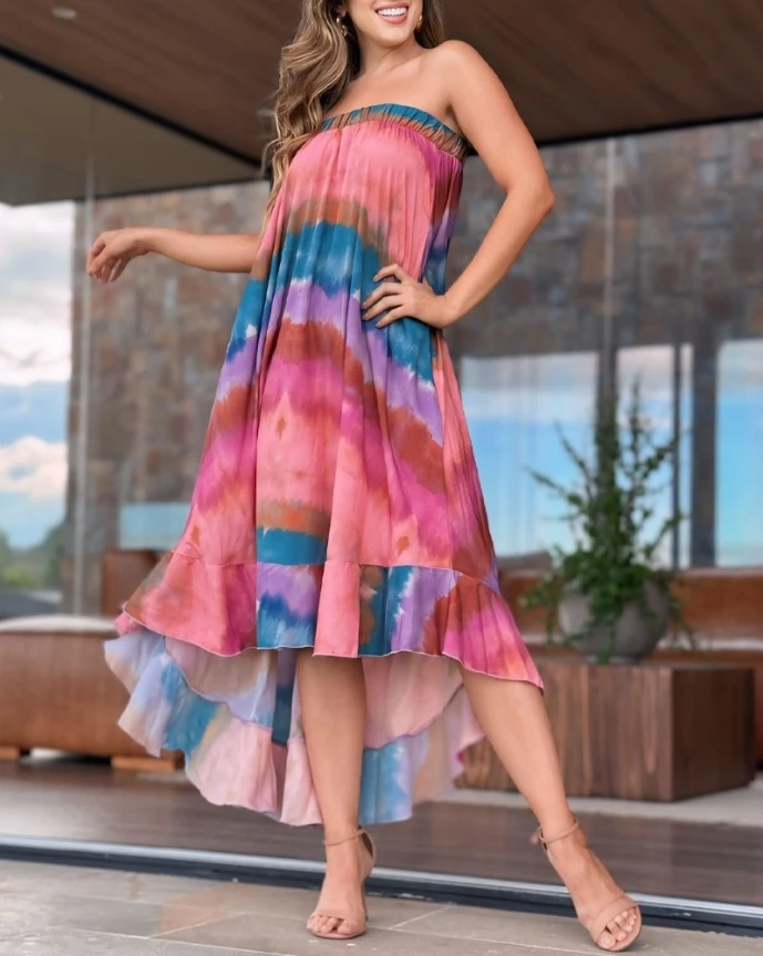 Womens Dresses Summer New Women's Floral Print Bandeau Sleeveless Ruffles Dress Casual Asymmetrical Vacation A Line Dress
Womens Dresses Summer New Women's Floral Print Bandeau Sleeveless Ruffles Dress Casual Asymmetrical Vacation A Line Dress