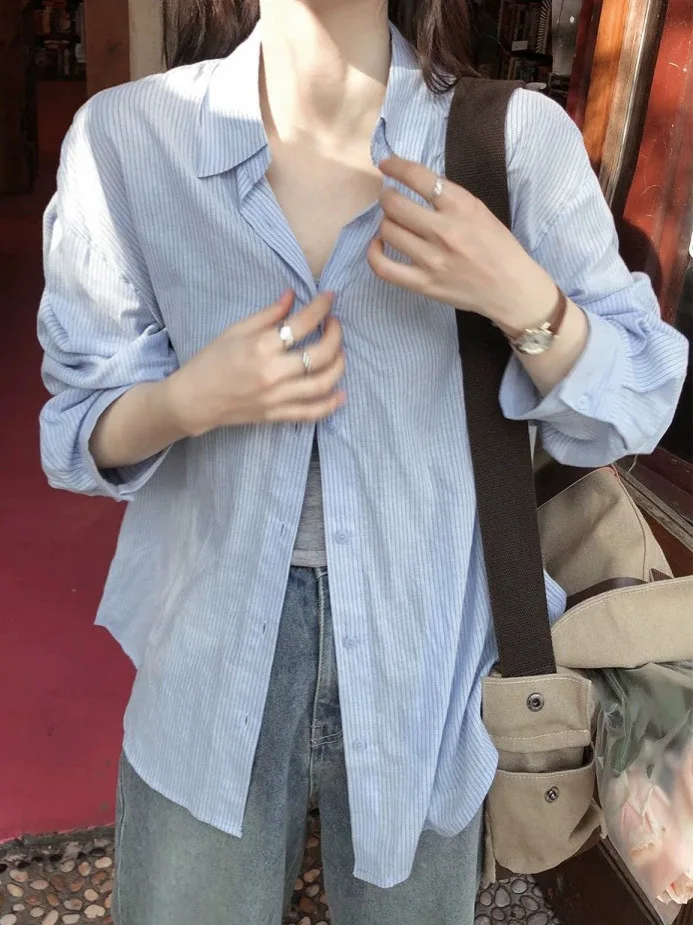 Loose Fit Slimming Striped irt Women's Casual Long Sve Dongda Gate Sle Comfortable Lightweight Cotton Collar
Loose Fit Slimming Striped irt Women's Casual Long Sve Dongda Gate Sle Comfortable Lightweight Cotton Collar