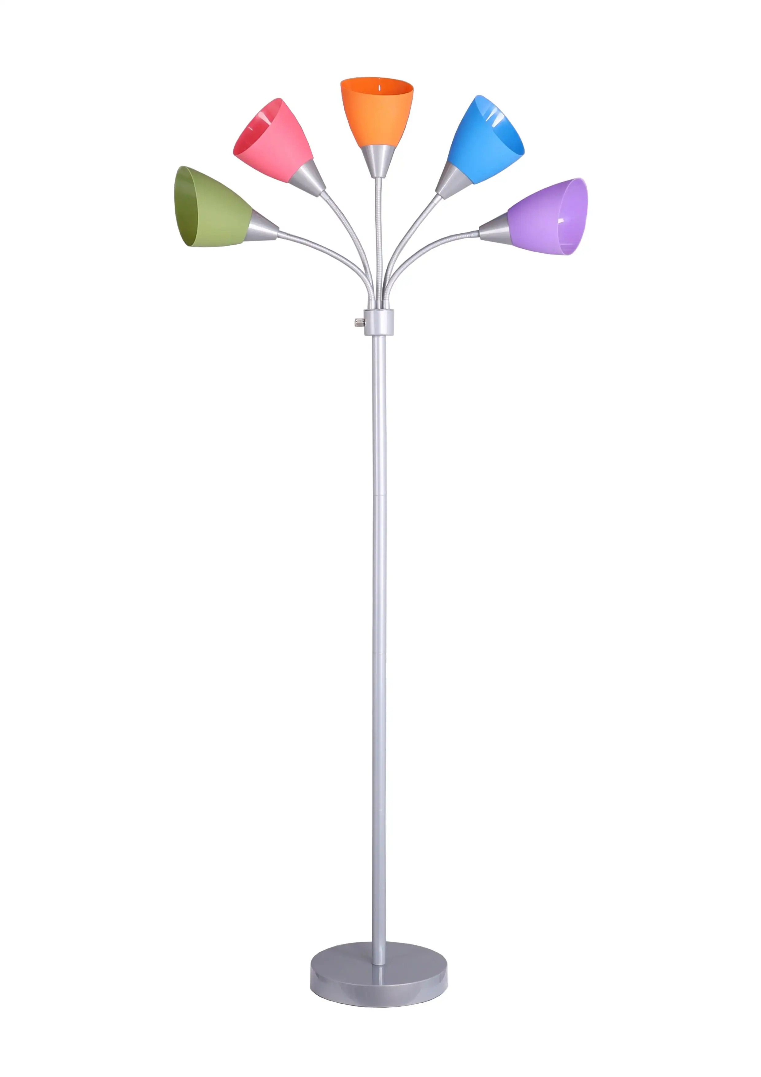 5 Light Floor Lamp, Multi-Color Shades, Metal Silver Finish, Modern, Young Adult Use
5 Light Floor Lamp, Multi-Color Shades, Metal Silver Finish, Modern, Young Adult Use