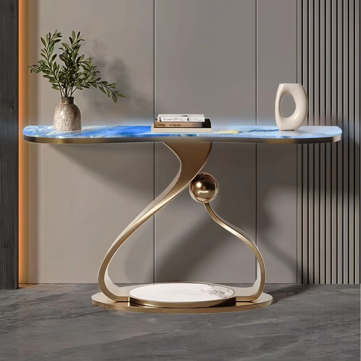 Luminous jade entrance table Modern simple light luxury corridor Home villa living room Hollow metal base Entrance frame
Luminous jade entrance table Modern simple light luxury corridor Home villa living room Hollow metal base Entrance frame
