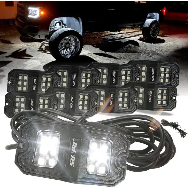 SUNPIE 8 Pods White Rock Lights,18 Wide Angle Chips, 4M Extension Wires Each Light, 6000K Pure White,IP67 Waterproof Rock Lights
SUNPIE 8 Pods White Rock Lights,18 Wide Angle Chips, 4M Extension Wires Each Light, 6000K Pure White,IP67 Waterproof Rock Lights