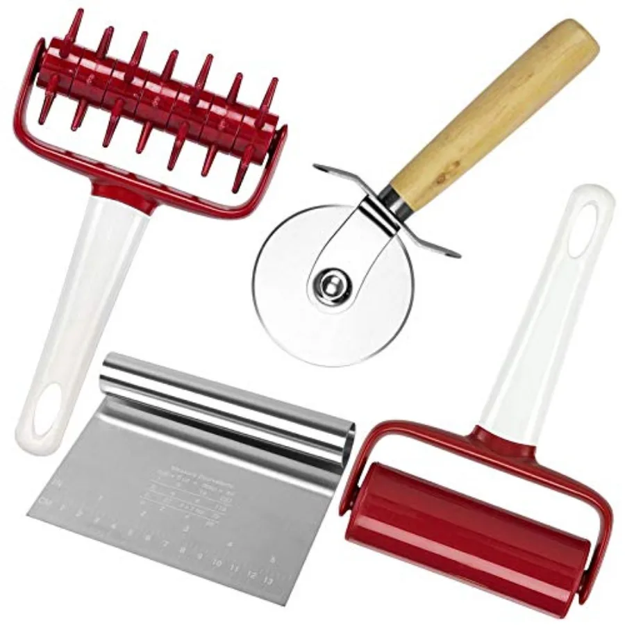 4 pcs Pizza Tools Set incl Dough Cutter Roller Docker and Pizza Cutter Wheel, Pastry Pizza Pie Roller Rolling Pins and Time-Sav
4 pcs Pizza Tools Set incl Dough Cutter Roller Docker and Pizza Cutter Wheel, Pastry Pizza Pie Roller Rolling Pins and Time-Sav