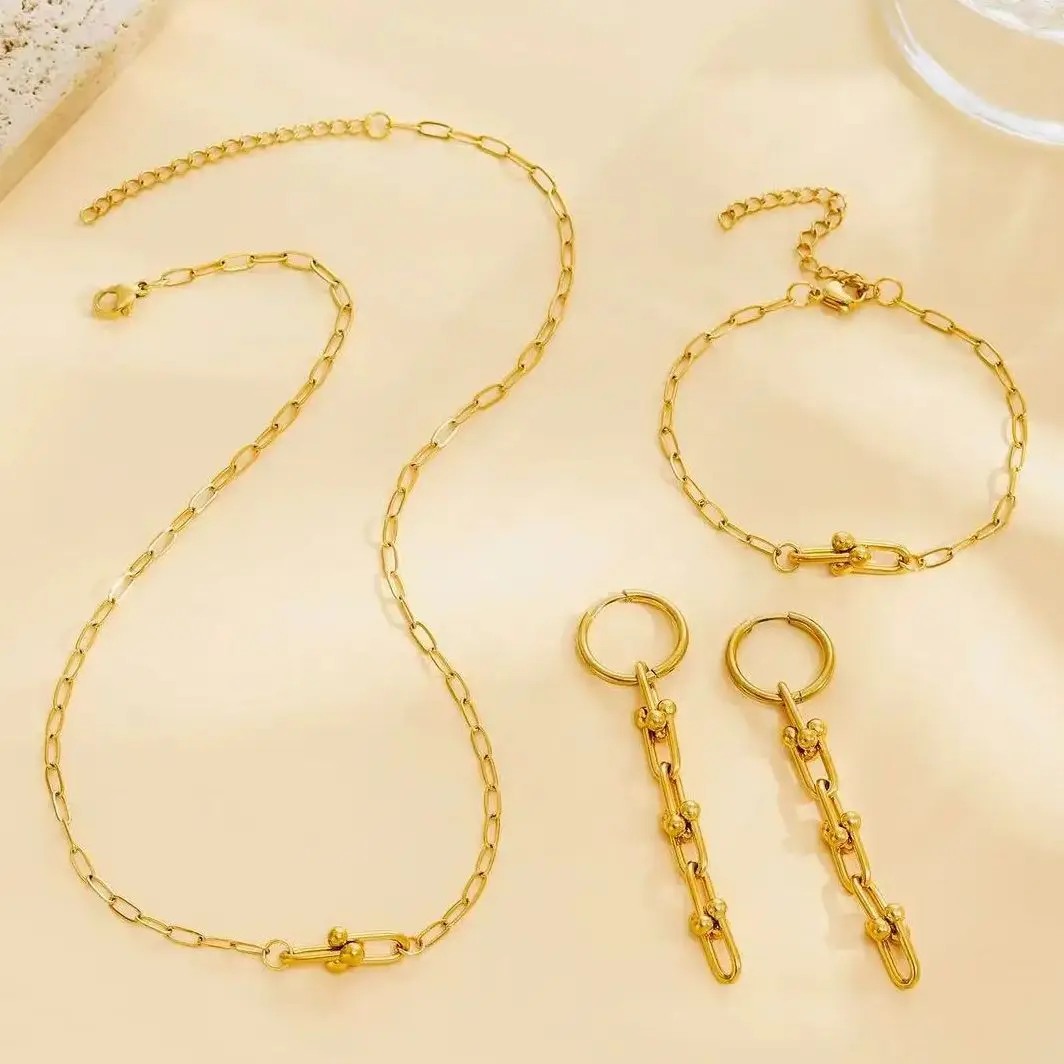 Necklace Bracelet Earring Set For Women U-Shaped Fashion Stainless Steel 18K Gold Chain Adjustable Jewelry Sets Gift Daily wear
Necklace Bracelet Earring Set For Women U-Shaped Fashion Stainless Steel 18K Gold Chain Adjustable Jewelry Sets Gift Daily wear