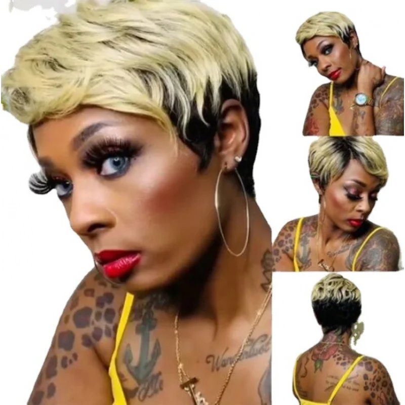 Wigs Hair European and American Style Short Hair Black Gradient Gold Synthetic Wig Pixie Wigs
Wigs Hair European and American Style Short Hair Black Gradient Gold Synthetic Wig Pixie Wigs