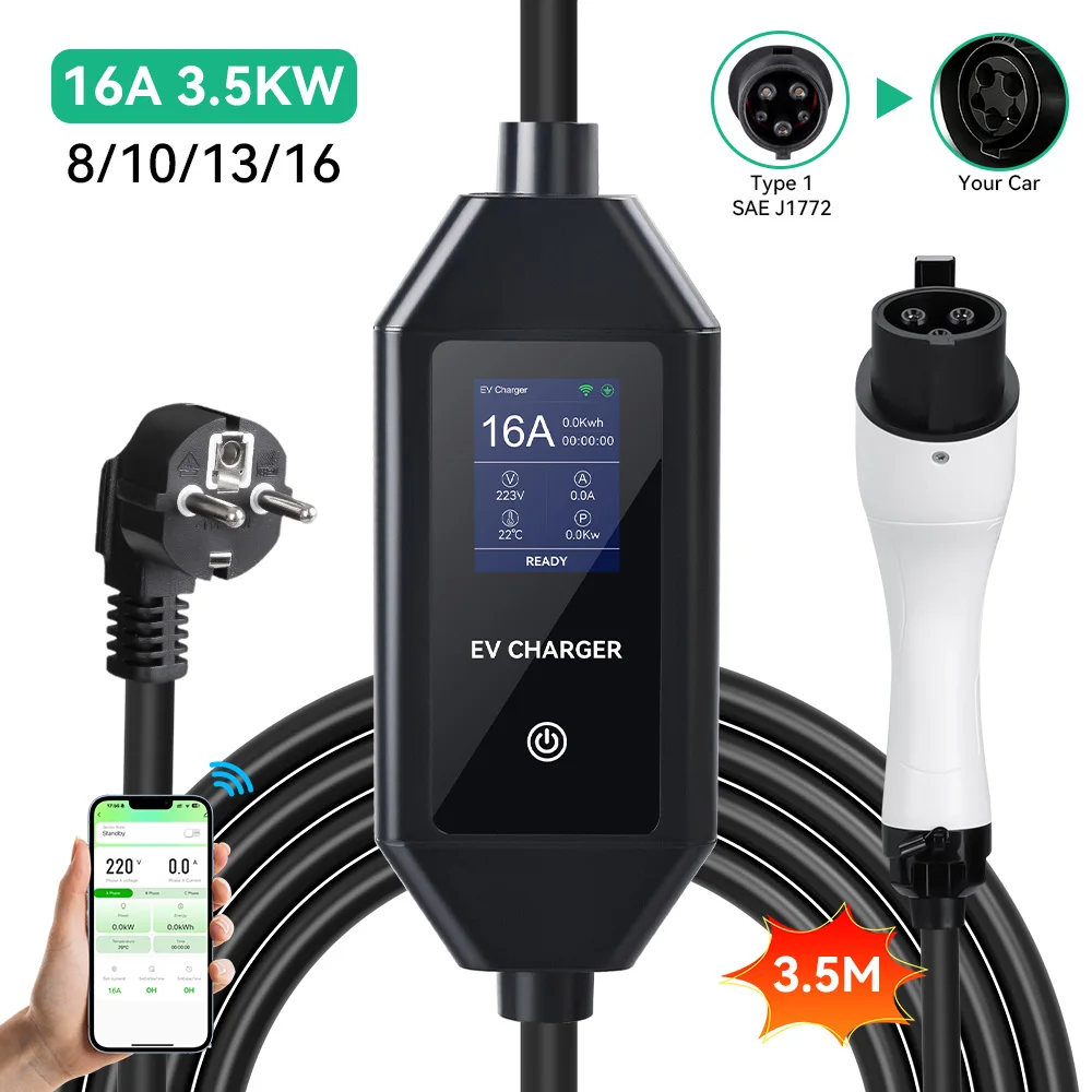 JDMEX 3.5KW Portable EV Charger Type1 16A 1Phase Wallbox EVSE Charger LCD Display WiFi APP Control 3.5M for Electric Vehicle
JDMEX 3.5KW Portable EV Charger Type1 16A 1Phase Wallbox EVSE Charger LCD Display WiFi APP Control 3.5M for Electric Vehicle