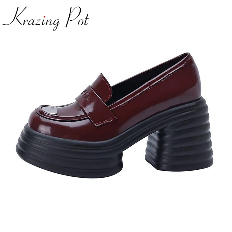 Krazing Pot Sheep Leather Round Toe Thick Bottom Kpop Style Fashion British School Leisure Metal Decorations Slip on Women Pumps
Krazing Pot Sheep Leather Round Toe Thick Bottom Kpop Style Fashion British School Leisure Metal Decorations Slip on Women Pumps