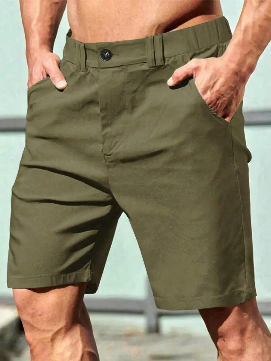 Men’s Olive Green Solid Shorts With Side Pockets For Summer Casual Wear
Men’s Olive Green Solid Shorts With Side Pockets For Summer Casual Wear
