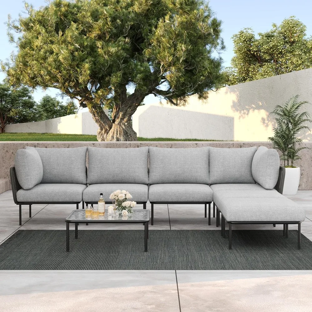7 Pieces Rope Woven Patio Furniture Set Modern Modular Sectional Sofa with Coffee Table and Upgrade Thickness Cushion
7 Pieces Rope Woven Patio Furniture Set Modern Modular Sectional Sofa with Coffee Table and Upgrade Thickness Cushion