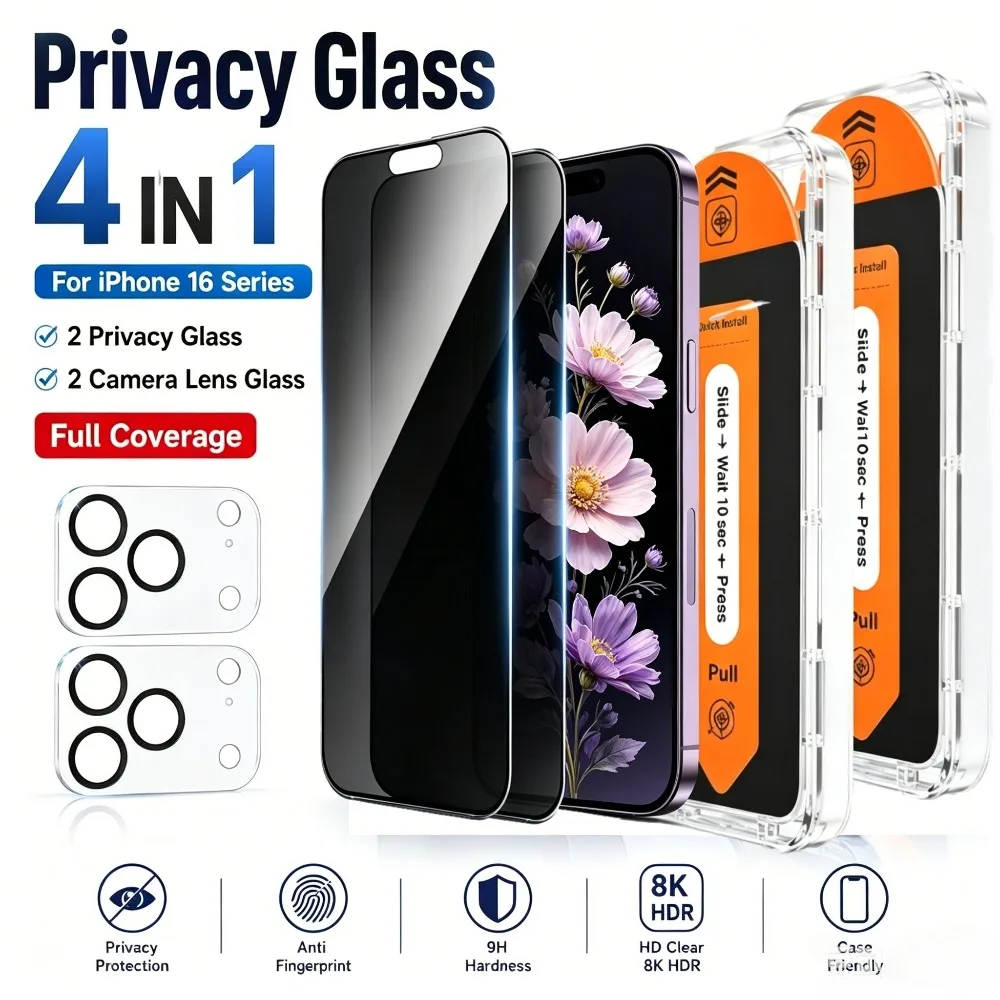 4-in-1 Privacy Full Screen Protector for iPhone 17 16 14 15 Pro Max Air 17e Camera Lens Glass for iPhone 13 12 11 Pro 15 14 Plus
4-in-1 Privacy Full Screen Protector for iPhone 17 16 14 15 Pro Max Air 17e Camera Lens Glass for iPhone 13 12 11 Pro 15 14 Plus