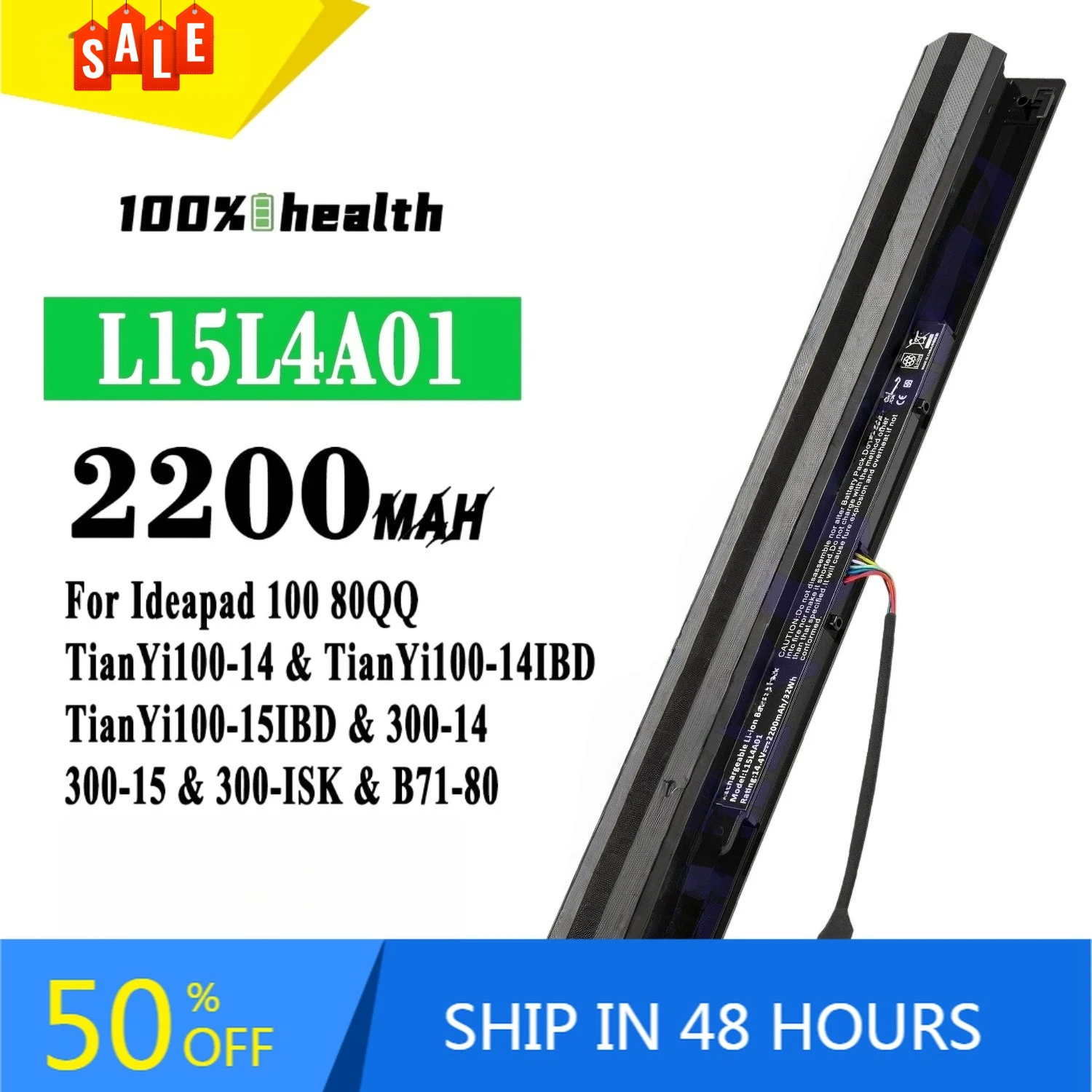 L15M4A01 2200mAh Laptop Battery for Lenovo 300-14 300-ISK B71-80 100-15IBD Lithium Rechargeable Battery
L15M4A01 2200mAh Laptop Battery for Lenovo 300-14 300-ISK B71-80 100-15IBD Lithium Rechargeable Battery