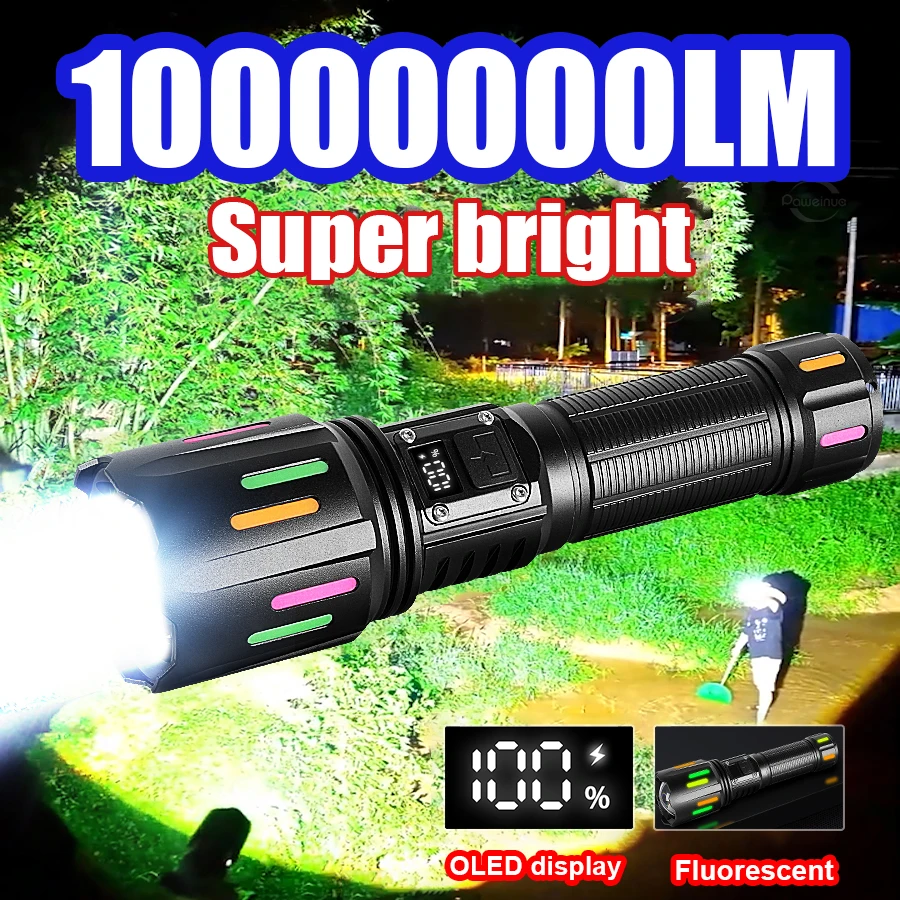 10000000LM Супер яркий светодиодный фонарик 5 режимов Type-C Перезаряжаемый фонарь IPX6 Водонепроницаемый мощный фонарик Тактический фонарь
10000000LM Супер яркий светодиодный фонарик 5 режимов Type-C Перезаряжаемый фонарь IPX6 Водонепроницаемый мощный фонарик Тактический фонарь