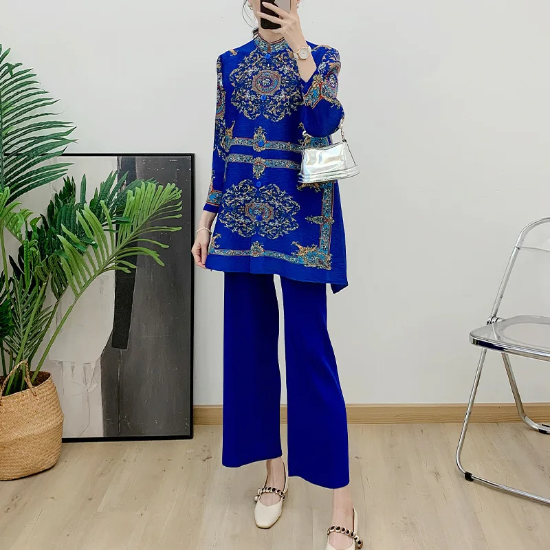 Miyake-Women's Wide Leg Pants Suit, Summer Irregular Top, Loose Wide Leg Pants, National Style, 2-Piece Set, New Fashion, 2024
Miyake-Women's Wide Leg Pants Suit, Summer Irregular Top, Loose Wide Leg Pants, National Style, 2-Piece Set, New Fashion, 2024