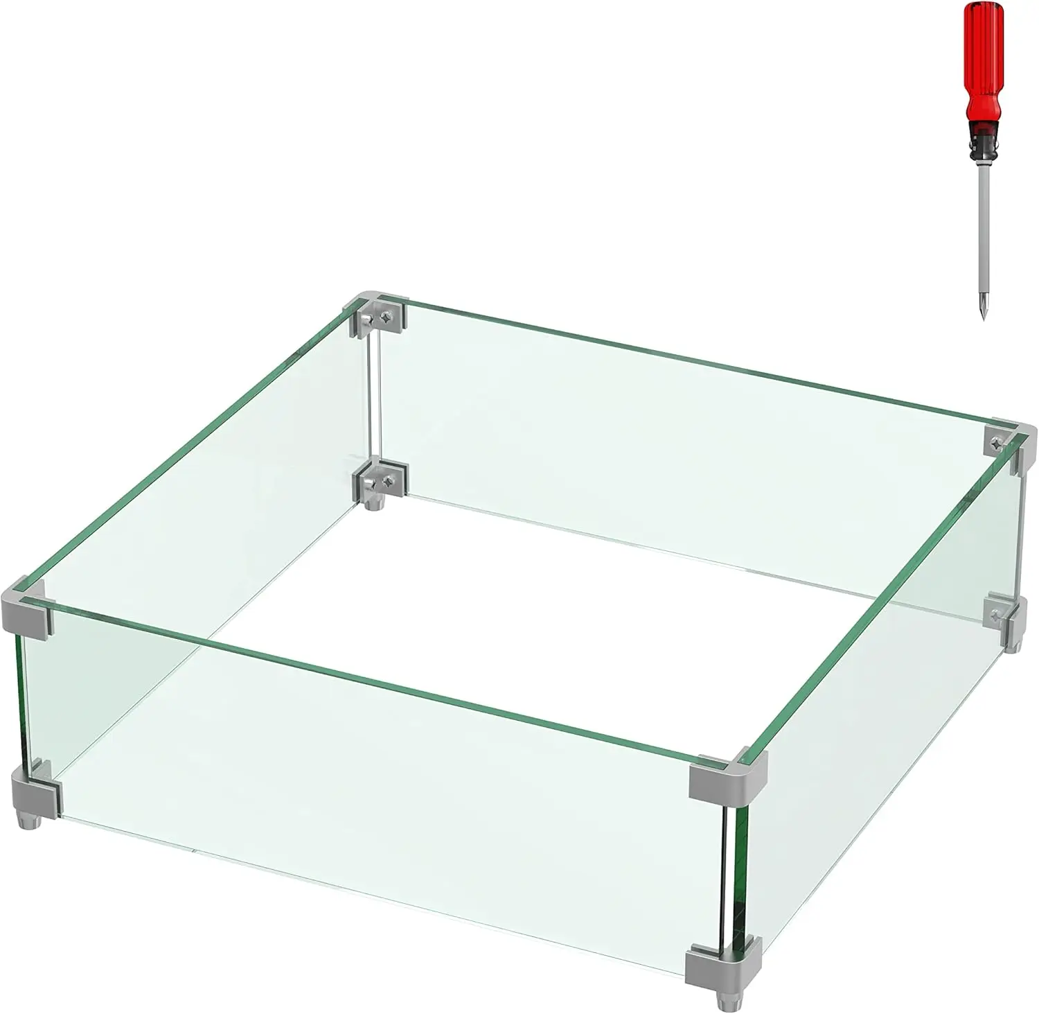 19x19x6 inch Square Fire Pit Wind Guard, Tempered Glass Shield for 28-32 inch Fire Pit Table, 5/16 inch Thick, Clear
19x19x6 inch Square Fire Pit Wind Guard, Tempered Glass Shield for 28-32 inch Fire Pit Table, 5/16 inch Thick, Clear