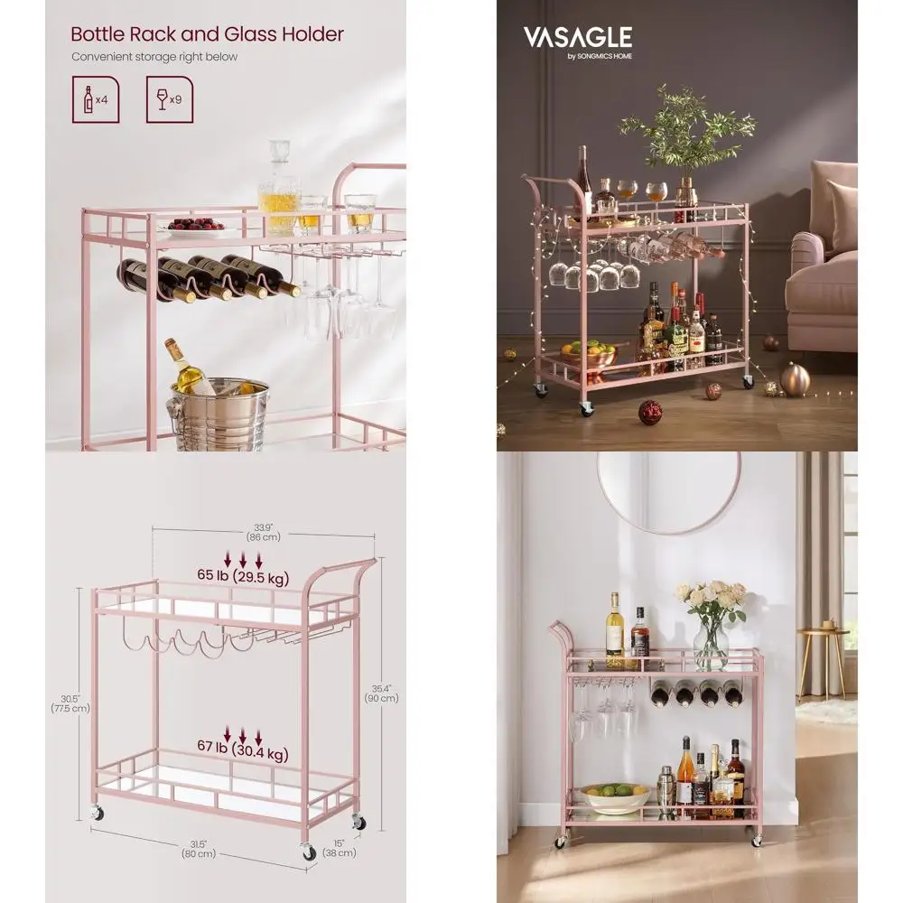 Gold Home Bar Serving Cart with Mirrored Shelves, Wine & Glass Holders for Kitchen or Dining Room
Gold Home Bar Serving Cart with Mirrored Shelves, Wine & Glass Holders for Kitchen or Dining Room
