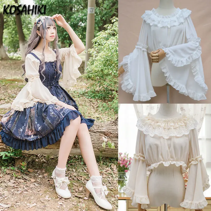 Japanese Lolita Ruffle Sleeve Blouse Women Harajuku Lace Patchwork JK Shirts Y2k Aesthetic Pleated Cropped Kawaii Tops Blusas
Japanese Lolita Ruffle Sleeve Blouse Women Harajuku Lace Patchwork JK Shirts Y2k Aesthetic Pleated Cropped Kawaii Tops Blusas