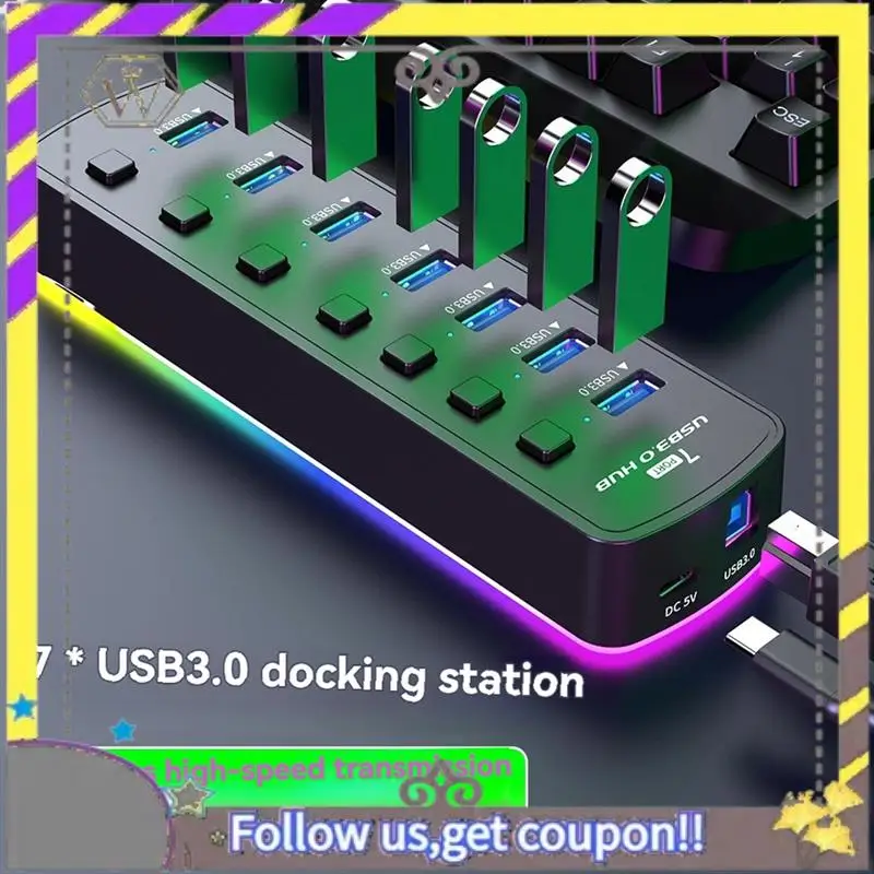 Новый концентратор RGB USB 3.0, 7 портов, адаптер USB-порта, 5 Гбит/с, индивидуальный переключатель включения/выключения, разветвитель, игровой USB-концентратор для портативного ПК, компьютера
Новый концентратор RGB USB 3.0, 7 портов, адаптер USB-порта, 5 Гбит/с, индивидуальный переключатель включения/выключения, разветвитель, игровой USB-концентратор для портативного ПК, компьютера
